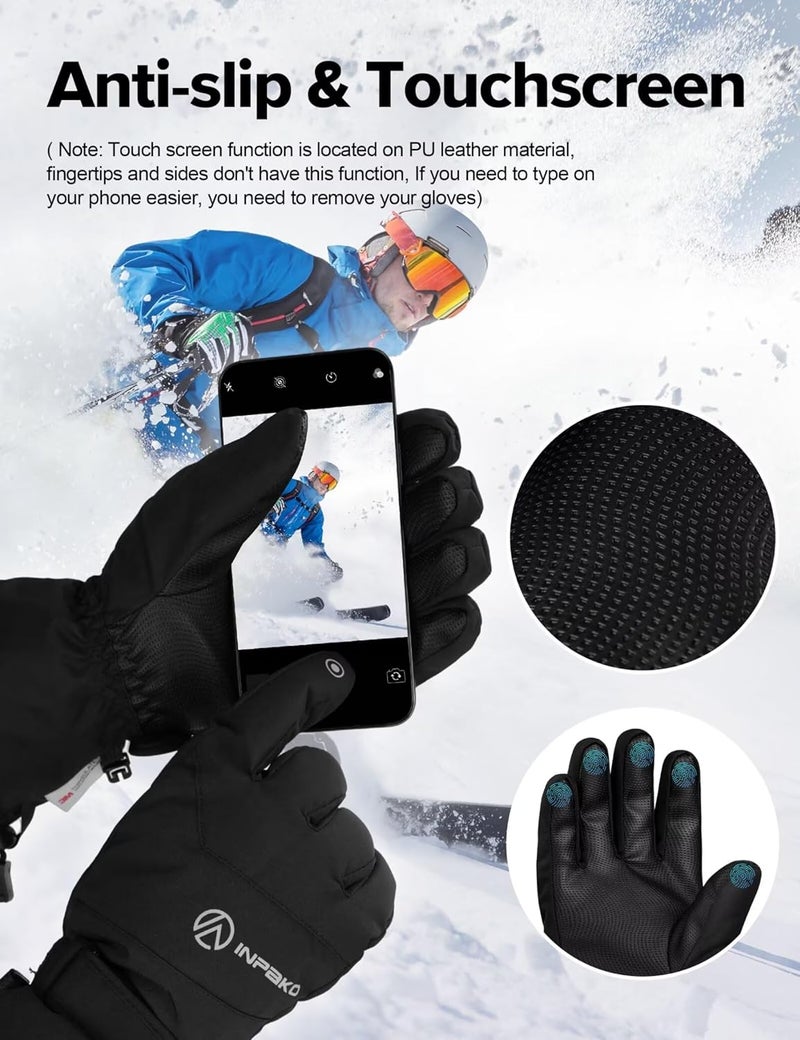 INPAKO Winter Ski Gloves Men Women, 3M Thinsulate Snow Gloves, Waterproof Windproof Touchscreen Snowboarding Gloves, 5-Layer Thermal Warm Cold Weather Gloves for Skiing, Snowboard, Snowmobile - Image 5